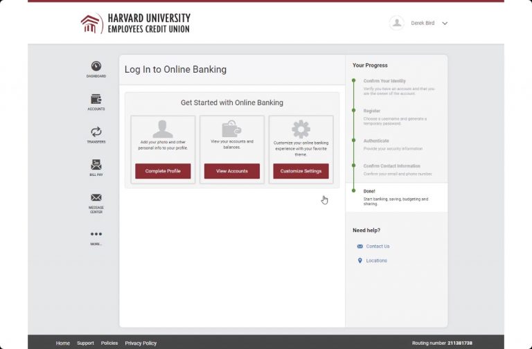 Donejpg Harvard FCU online banking registration complete