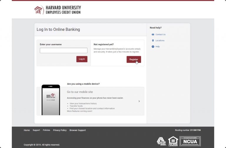 Register Register into Harvard FCU online banking