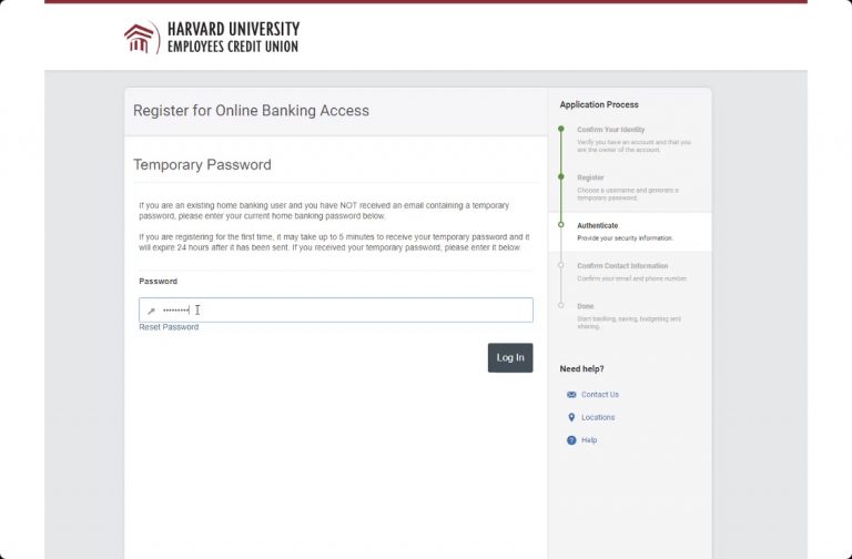 Temporary-Password Set temporary password on Harvard FCU online banking