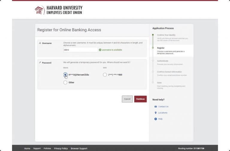 Username Choose username in Harvard FCU online banking